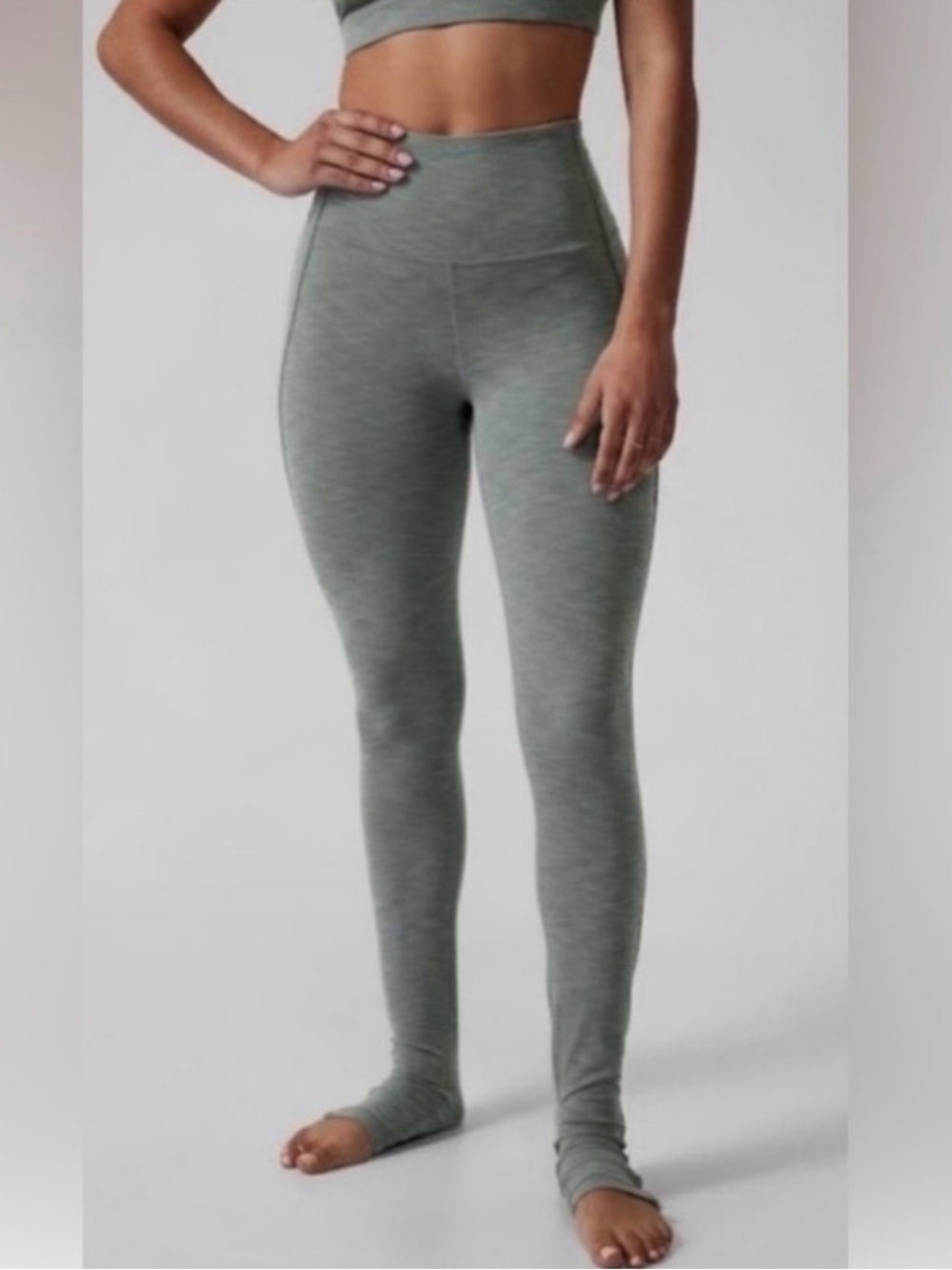 Athleta Elation Over-the-Heel Tight Heather Green High-Waist Leggings Extra Long